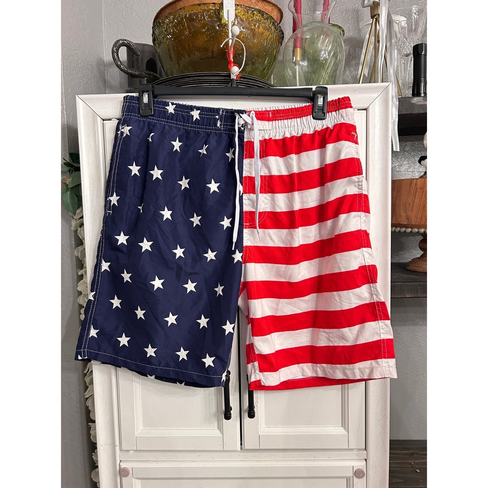 American Flag Swim Trunks XXL Red White Blue Americana USA Summer‎